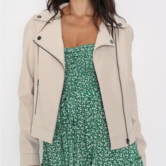 Lulus Pretty Powerful Beige Vegan Leather Puff Sleeve Moto Jacket - Picture 2 of 12